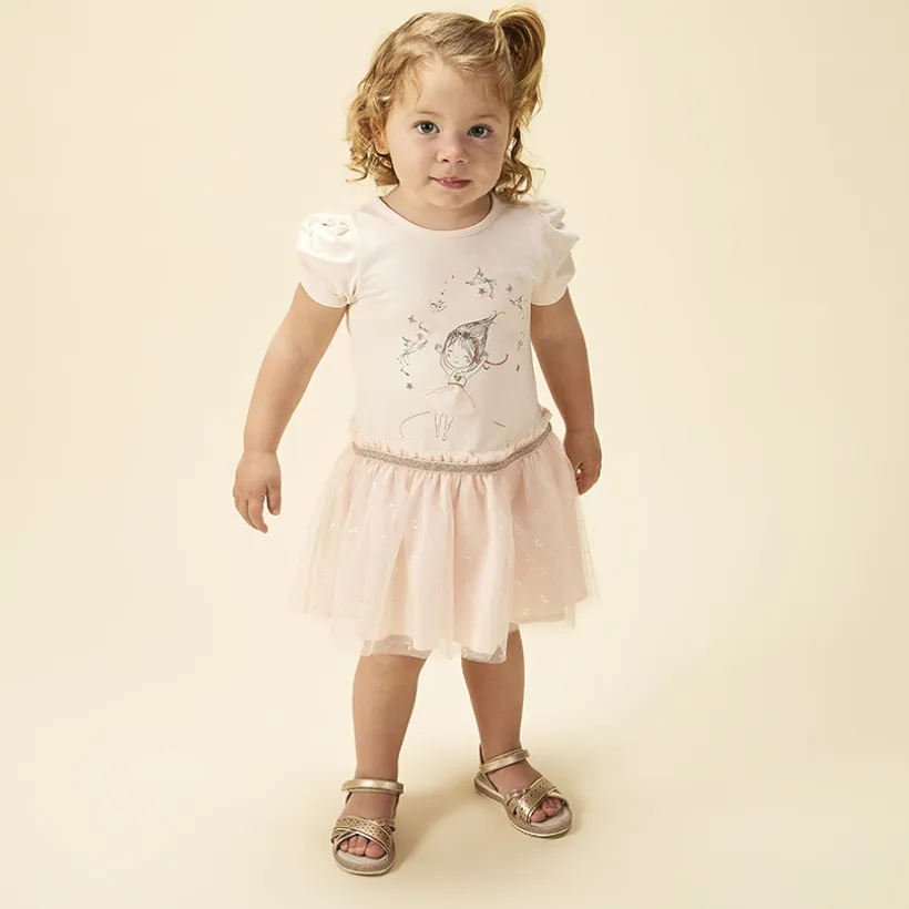 Robe effet 2 en 1 à tulle imprimé papillons pour bébé fille