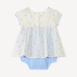 Robe effet à manches courtes 2-en-1 imprimée myrtilles pour bébé fille