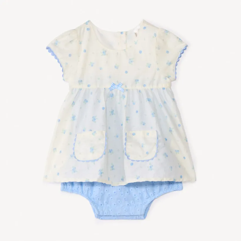 Robe effet à manches courtes 2-en-1 imprimée myrtilles pour bébé fille
