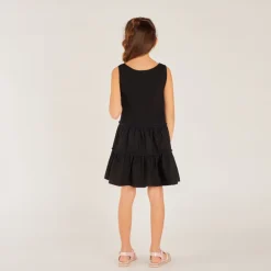 Robe 2-en-1 en bi-matière unie à volants pour fille