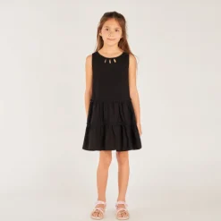 Robe 2-en-1 en bi-matière unie à volants pour fille