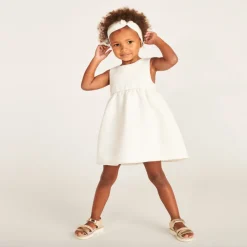 Robe en jacquard fleuri + bandeau à nœud pour bébé fille