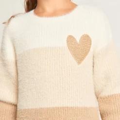 Robe en tricot effet colorblock pelucheux pour fille