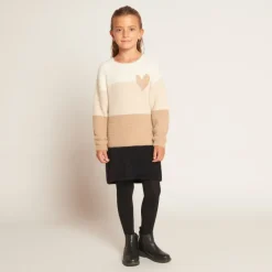 Robe en tricot effet colorblock pelucheux pour fille