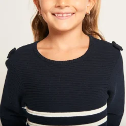 Robe en tricot effet marinière avec nœuds aux épaules pour fille