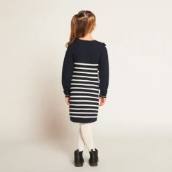 Robe en tricot effet marinière avec nœuds aux épaules pour fille