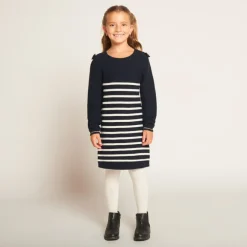 Robe en tricot effet marinière avec nœuds aux épaules pour fille