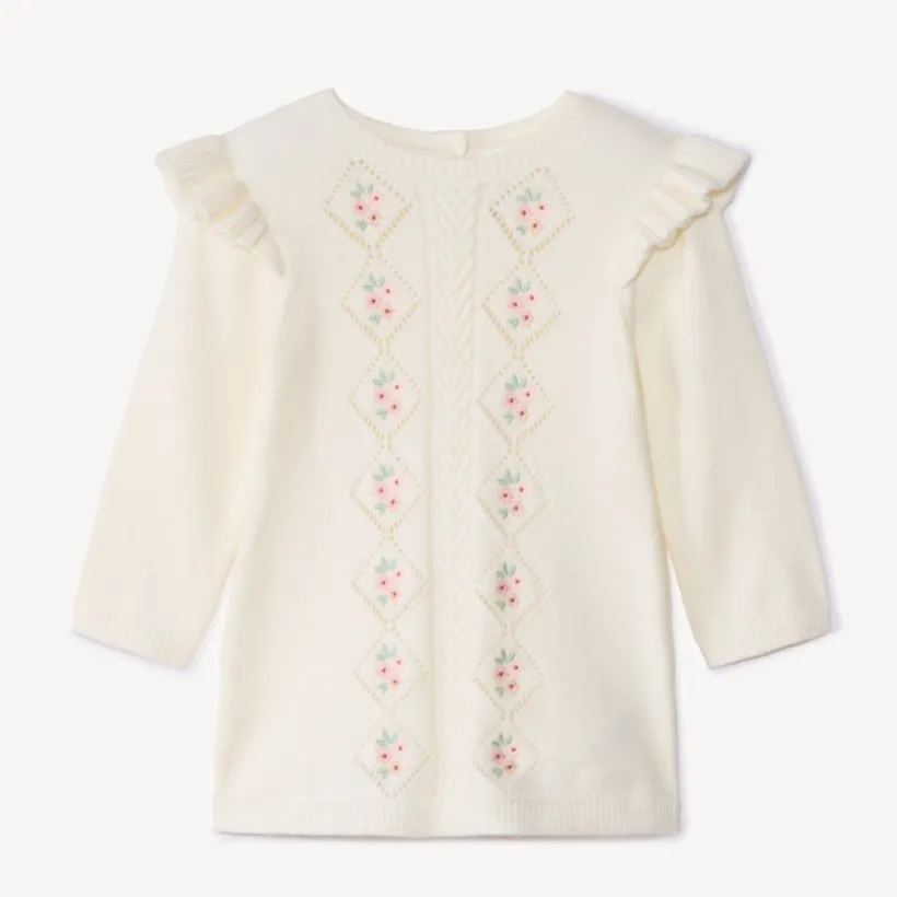 Robe en tricot fantaisie et broderie pour bébé fille