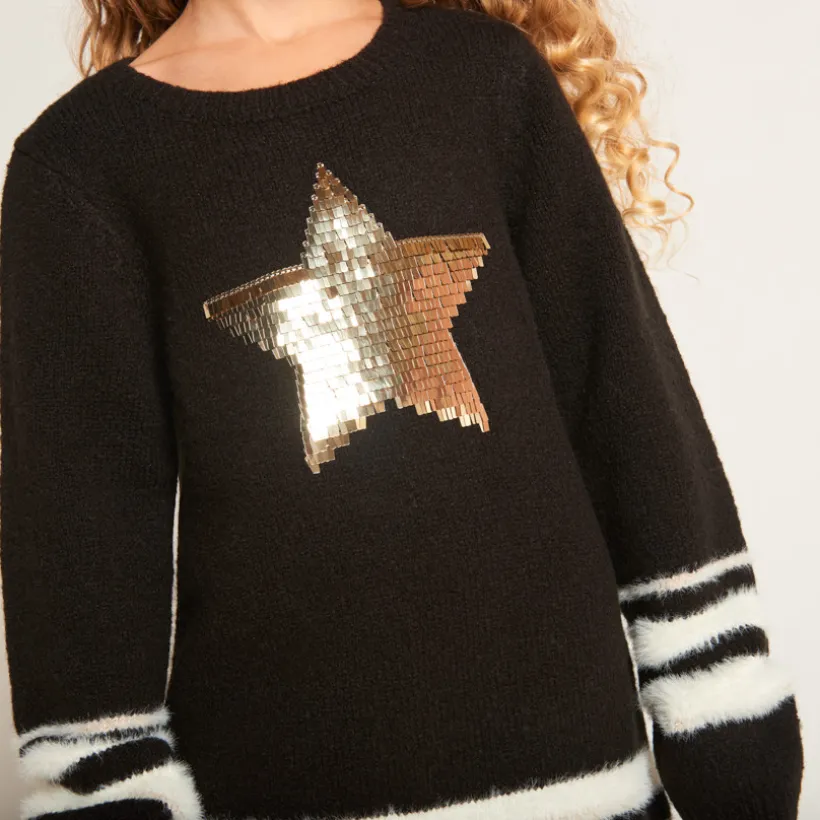Robe en tricot motif étoile en sequins pour fille