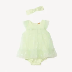 Robe en tulle avec fleurs 3D + bandeau avec nœud en tulle pour bébé fille