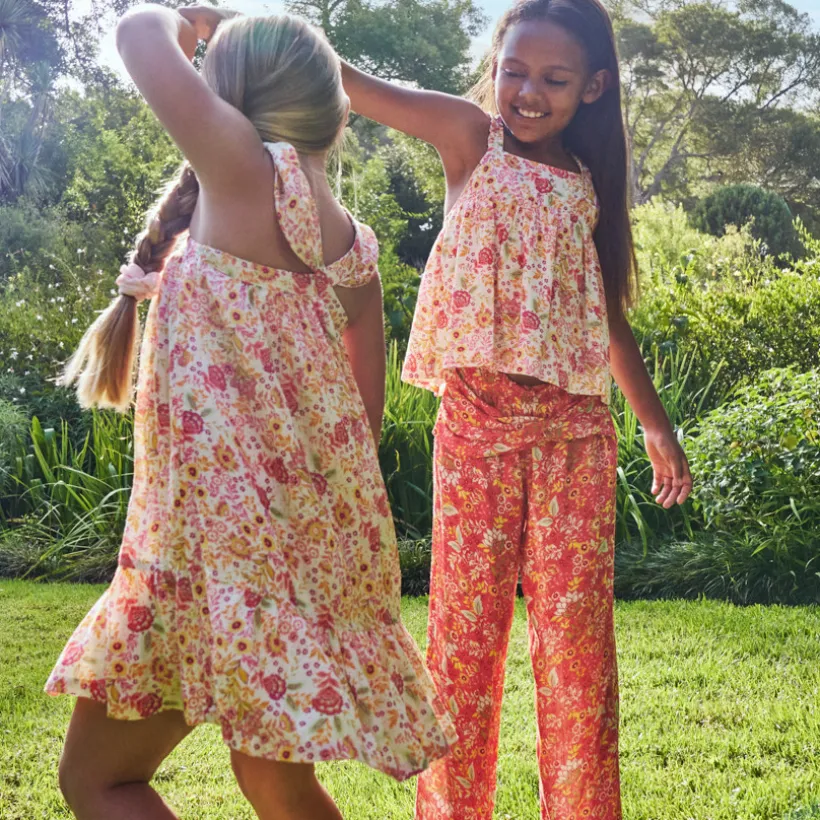 Robe fantaisie effet crépon imprimé fleuri pour fille