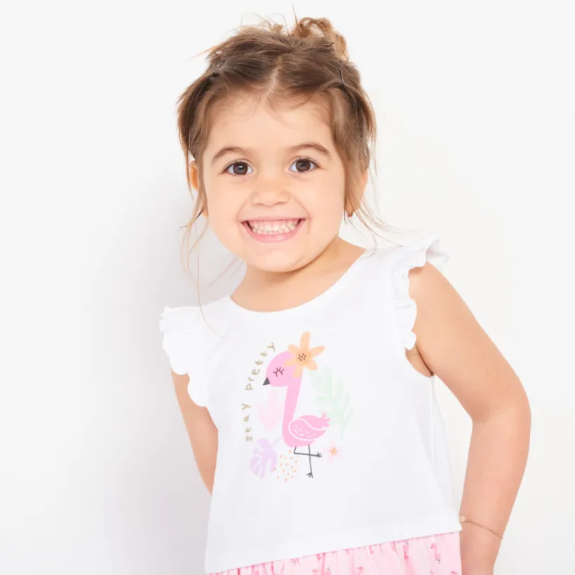 Robe fantaisie flamants roses avec manches volantées pour bébé fille