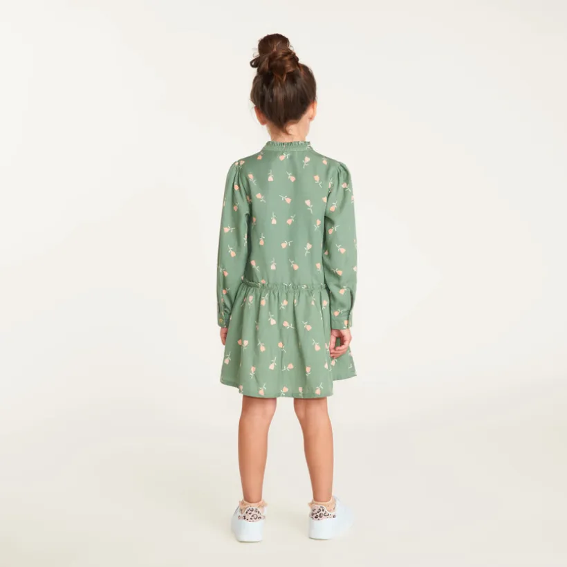 Robe fille col mao manches longues imprimé tulipes