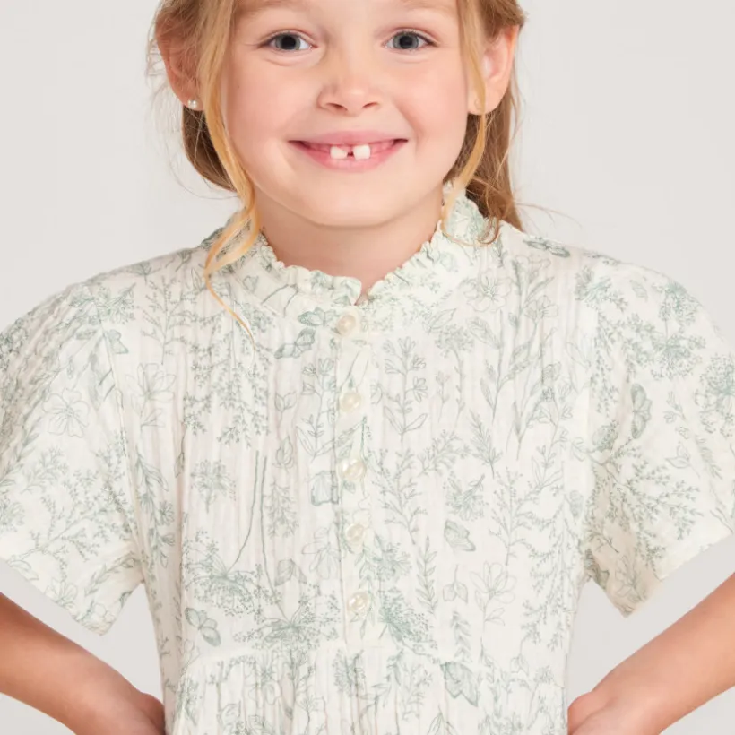 Robe fille manches courtes volantées à imprimé fleuri