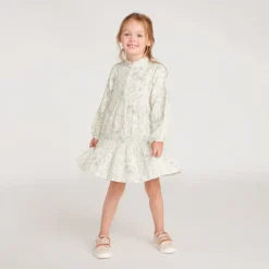 Robe fille manches longues imprimé fleurs et papillons