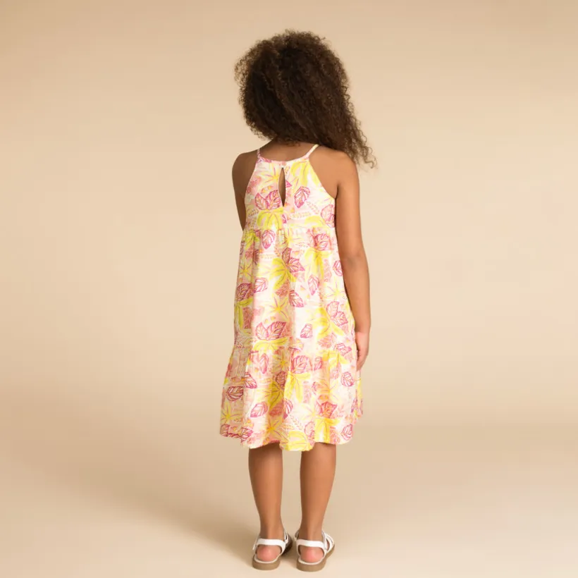 Robe longue à bretelles imprimé feuilles pour fille