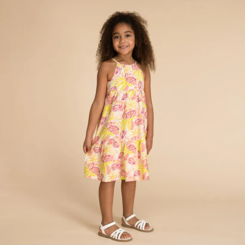 Robe longue à bretelles imprimé feuilles pour fille