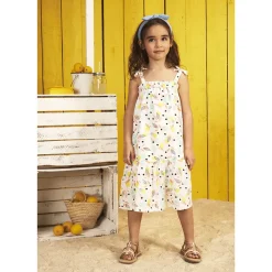 Robe longue à bretelles imprimé feuilles pour fille