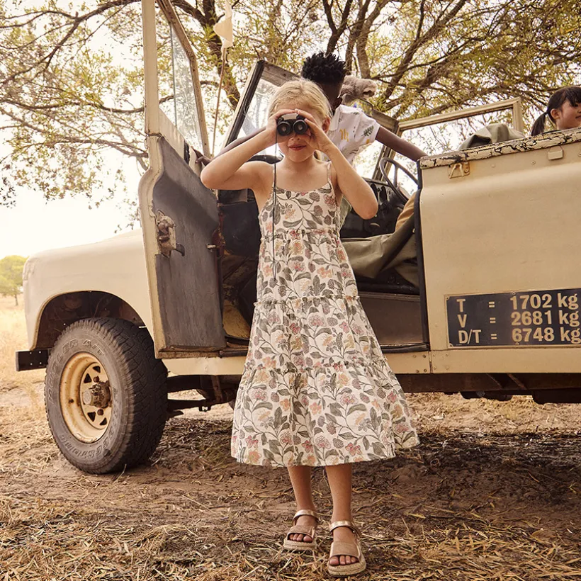 Robe longue en double gaze imprimé floral pour fille