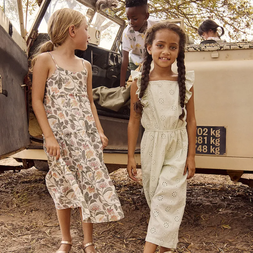 Robe longue en double gaze imprimé floral pour fille