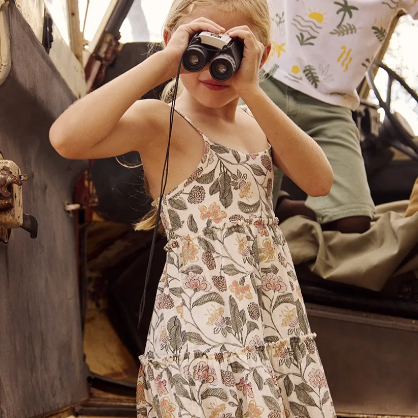 Robe longue en double gaze imprimé floral pour fille