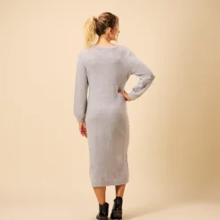 Robe longue en tricot uni pour femme