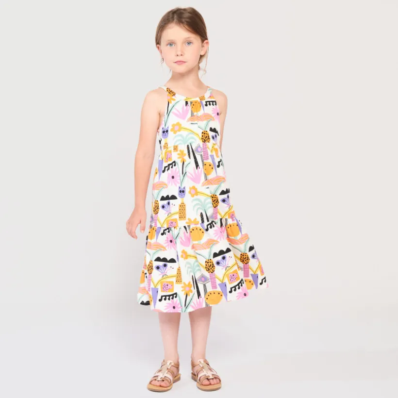 Robe longue imprimée à bretelles pour fille