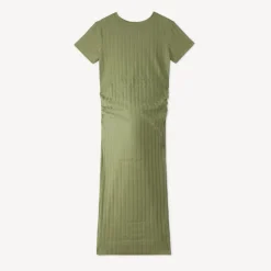 Robe longue manches courtes en maille côtelée pour femme enceinte