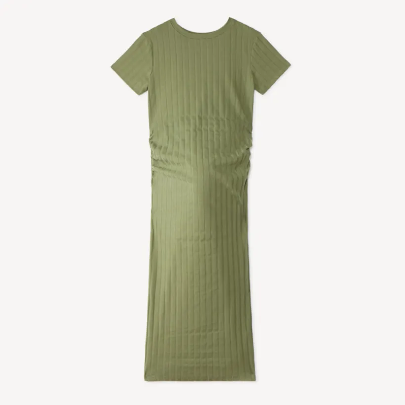 Robe longue manches courtes en maille côtelée pour femme enceinte