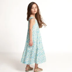 Robe longue manches volantées imprimée fleurs pour fille