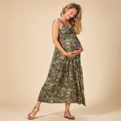 Robe longue sans manches imprimée jungle pour femme