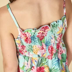 Robe longue volantée imprimé tropical pour fille