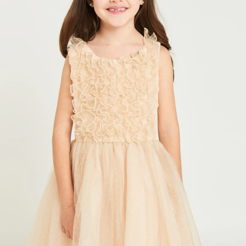 Robe à manches courte à froufrous pailletés pour fille