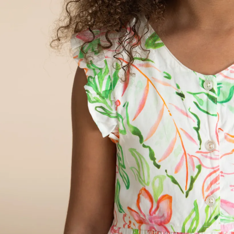 Robe manches courtes boutonnée imprimé floral pour fille