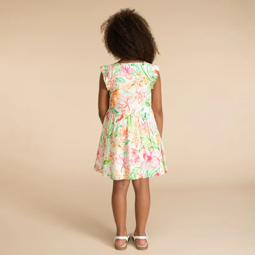 Robe manches courtes boutonnée imprimé floral pour fille