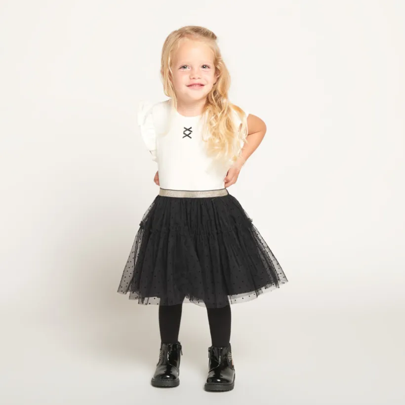 Robe manches courtes effet 2 en 1 bi-matière pour bébé fille