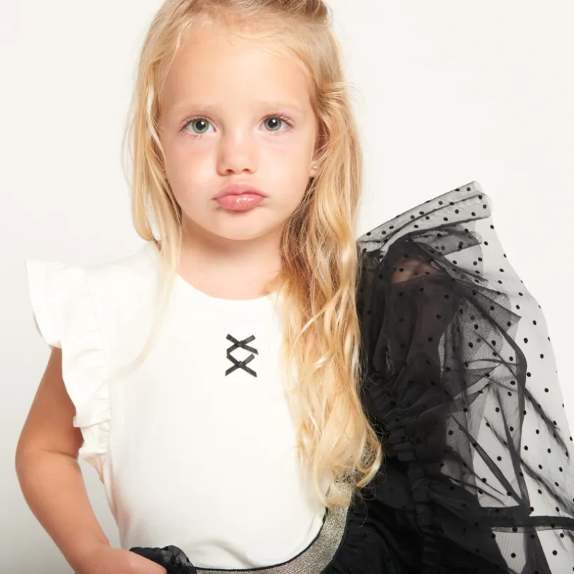 Robe manches courtes effet 2 en 1 bi-matière pour bébé fille