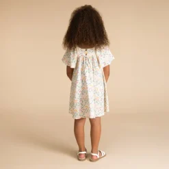 Robe manches courtes en double gaze imprimé floral pour fille