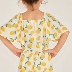Robe manches courtes en jersey fochette imprimé citron pour fille