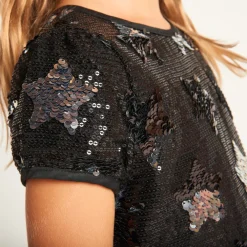 Robe manches courtes en sequins avec motif étoile pour fille