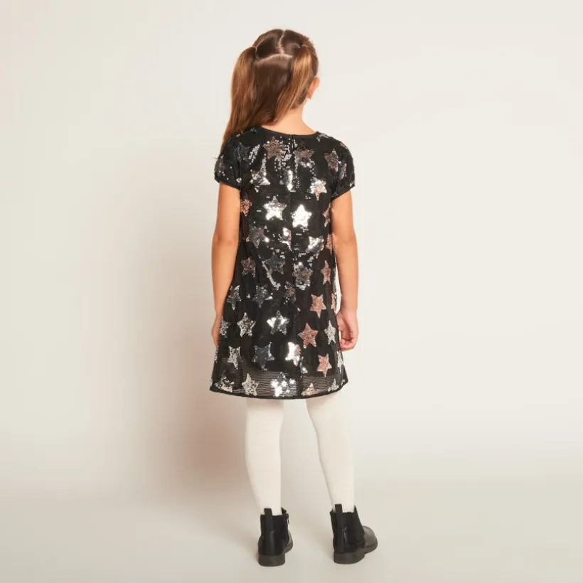 Robe manches courtes en sequins avec motif étoile pour fille