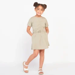 Robe manches courtes en toile fluide pour fille