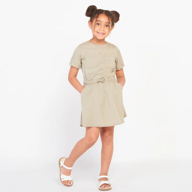 Robe manches courtes en toile fluide pour fille