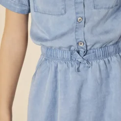 Robe manches courtes en toile fluide pour fille