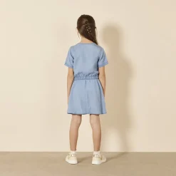 Robe manches courtes en toile fluide pour fille