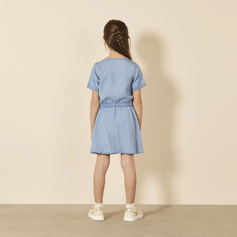 Robe manches courtes en toile fluide pour fille