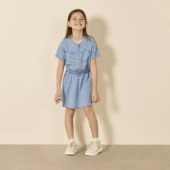 Robe manches courtes en toile fluide pour fille