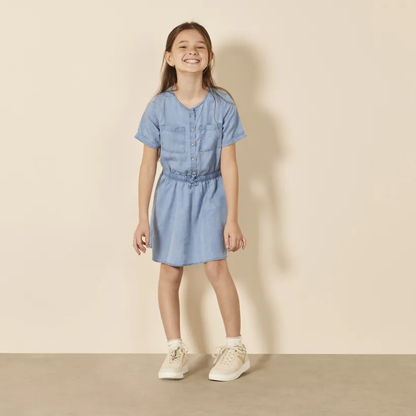 Robe manches courtes en toile fluide pour fille