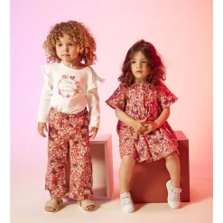 Robe manches courtes en toile imprimé fleuri pour bébé fille