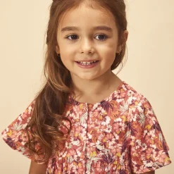 Robe manches courtes en toile imprimé fleuri pour bébé fille